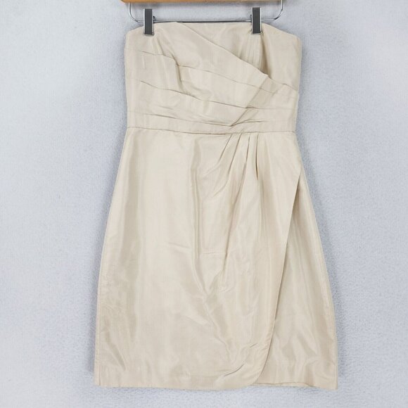 J Crew Dress Womens 2 Cream Silk Strapless Pleated Wedding Bridesmaid Cocktail - Picture 1 of 14